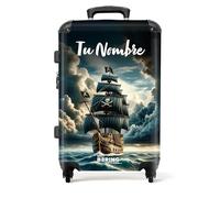 NoBoringSuitcases.com Maleta Personalizada, Maleta para Niños, Maleta Viaje Niño, Maleta Mediana, Cerradura TSA, Maletas de Viaje Grandes 23 Kilos (Barco Pirata - Gris), (67 cm - 72 L)
