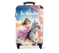 NoBoringSuitcases.com Maleta Trolley Princesa Unicornio Rosa-Blanco con Ruedas, Personalizada, de Cabina y Mano (55x40x20 cm)