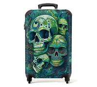 NoBoringSuitcases.com® Maletas de Viaje Cabina, Equipaje de Mano, Trolley con 4 Ruedas giratorias rotación de 360, Divertidas, TSA Cerradura, 10kg Avion, 55x40x20 cm Fondo Verde del cráneo