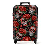 NoBoringSuitcases.com® Maletas de Viaje Cabina, Equipaje de Mano, Trolley con 4 Ruedas giratorias rotación de 360, Divertidas, TSA Cerradura, 10kg Avion, 55x40x20 cm Calavera Rosas