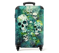 NoBoringSuitcases.com® Maletas de Viaje Cabina, Equipaje de Mano, Trolley con 4 Ruedas giratorias rotación de 360, Divertidas, TSA Cerradura, 10kg Avion, 55x40x20 cm Cráneo Flores Turquesa