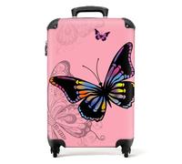 NoBoringSuitcases.com® Maletas de Viaje Cabina, Equipaje de Mano, Trolley con 4 Ruedas giratorias rotación de 360, Divertidas, TSA Cerradura, 10kg Avion, 55x40x20 cm Mariposa Rosa Fondo