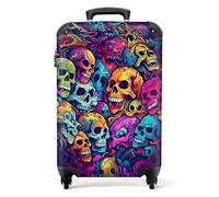 NoBoringSuitcases.com® Maletas de Viaje Cabina, Equipaje de Mano, Trolley con 4 Ruedas giratorias rotación de 360, Divertidas, TSA Cerradura, 10kg Avion, 55x40x20 cm Cráneo de neón