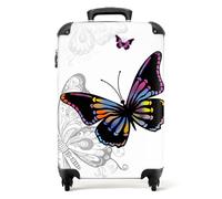 NoBoringSuitcases.com® Maletas de Viaje Cabina, Equipaje de Mano, Trolley con 4 Ruedas giratorias rotación de 360, Divertidas, TSA Cerradura, 10kg Avion, 55x40x20 cm Fondo Blanco Mariposa