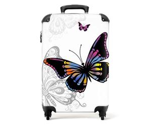 NoBoringSuitcases.com® Maletas de Viaje Cabina, Equipaje de Mano, Trolley con 4 Ruedas giratorias rotación de 360, Divertidas, TSA Cerradura, 10kg Avion, 55x40x20 cm Fondo Blanco Mariposa