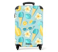 NoBoringSuitcases.com Maletas de Viaje Cabina, Maleta Cabina, Maletas de Viaje, Trolley con Ruedas, Maleta de Mano, Maletas de 10kg, Equipaje de Mano (Conos de Helado, Flores - Azul, 55x40x20 cm)