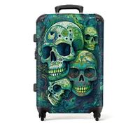 NoBoringSuitcases.com® Maletas de Viaje Medianas 4 Ruedas giratorias de 360, Rigidas, Grandes, Candado Cerradura TSA, Extensible, 20-23 Kilos para facturar, 67 cm-72 L Fondo Verde del cráneo