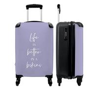 NoBoringSuitcases.com® Maletas Equipaje de Cabina Trolley Maleta con Ruedas Pequeña Maleta de Viaje con 4 Ruedas - La Vida es Mejor en Bikini - Púrpura - Cita - Equipaje de Cabina