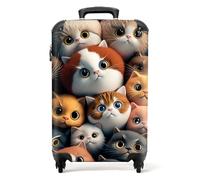 NoBoringSuitcases.com® Maletas Equipaje de Mano Trolley Maleta con Ruedas Maleta Pequeña con 4 Ruedas - Gato - Diseño - Marrón - Gris - Niños - Equipaje a Bordo