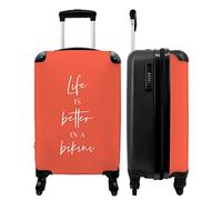 NoBoringSuitcases.com® Maletas Maleta Trolley con Ruedas Maleta de Viaje Pequeña con 4 Ruedas - La Vida es Mejor en Bikini - Naranja - Cita - Equipaje de Embarque
