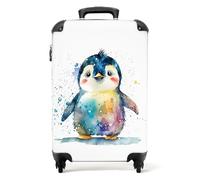 NoBoringSuitcases.com Maletas para Niños, Maleta Niño, Maleta Niños con Ruedas, Maleta Cabina Infantil, Maletas de Viaje Infantiles, Equipaje de Mano (55x40x20 cm), (Pingüino en Acuarela - Blanco)