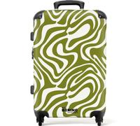 NoBoringSuitcases.com® Trolley Mediano 67x43x25 cm Equipaje Viaje Maleta Mediana Rígido Ligero 4 Ruedas Talla M Maletas Medianas Medium Líneas - Patrón - Verde - Orgánico