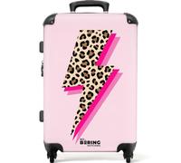 NoBoringSuitcases.com® Trolley Mediano 67x43x25 cm Equipaje Viaje Maleta Mediana Rígido Ligero 4 Ruedas Talla M Maletas Medianas Medium Lunares - Rosa - Rayo