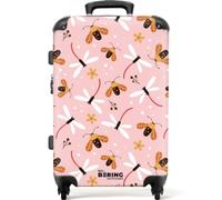 NoBoringSuitcases.com® Trolley Mediano Infantil 67x43x25 cm Maletas Medianas Maleta Mediana Viaje Rígido Ligero 4 Ruedas Talla M Equipaje Suitcase Mariquitas - Libélulas - Fondo - Rosa