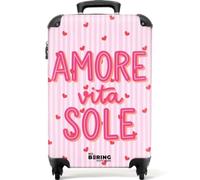 NoBoringSuitcases© Maleta De Cabina Equipaje Mano Viaje Avion Rígida Ligera | 55x35x20 cm - 4 Ruedas Maletas Carry On Suitcase Cabin Amor - Vida - Sol - Rosa - Corazones