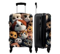 NoBoringSuitcases© Maleta Grande - 90 litros - de Viaje | Gato - Diseño - Marrón - Gris - Niños - Candado Combinación TSA - Trolley Rígido 4 Ruedas