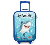 NoBoringSuitcases© Maleta Infantil Azul Personalizado con Nombre Maletas | 48x31x19 cm - Viaje Cabina Trolley Ruedas LED Rigida Ultraligero - Niños - Tiburón - Agua - Mar