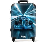 NoBoringSuitcases© Maleta Infantil, Niño, Niños con | 72 L - Ruedas, Mediana, Maletas de Viaje Grandes 23 Kilos (67 cm) (Coche carreras - Cian-Azul)
