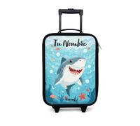 NoBoringSuitcases© Maleta Infantil Personalizado con Nombre Maletas | 48x31x19 cm - Viaje Cabina Trolley Ruedas LED Rigida Ultraligero - Niños - Tiburón - Agua - Mar