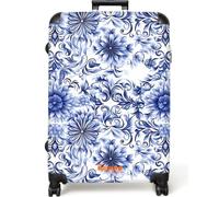 NoBoringSuitcases© Trolley Grande Maletas Grandes Maleta Viaje Rígido | 77x51.5x28 cm - Ligero 4 Ruedas Talla L XL Equipaje Large Flores - Azul - Patrón - Blanco