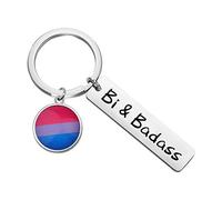 NOBRANDS LBSBO BiSexual Jewelry Bi Pride Llavero Bi Pride Jewelry Bisexual Regalo Queer Pride Gifts Bi & Badass Llavero, Color acero, 5*1.2