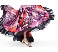 NOBRIM Traje de Entrenamiento de Danza del Vientre para Mujer, Falda Gitana con Estampado de Flores de 720 Grados, Ropa de Danza del Vientre, Top + Falda, Ropa