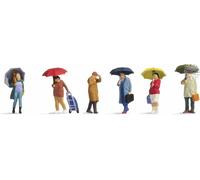 Noch 15523 Personajes: Set De 6 Personas Con Paraguas Abierto Bajo La Lluvia