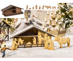 NOCH Christmas Market Manger with Figures in Wood Look (14394)