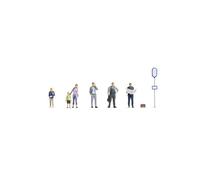 NOCH® En la Parada de autobús, Juego de Figuras de plástico Coloreado a Mano para Carril N Ideal para escenas de Vida Modelo
