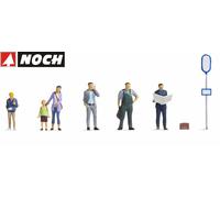NOCH® En la Parada de autobús, Juego de Figuras de plástico Coloreado a Mano para Carril N Ideal para escenas de Vida Modelo