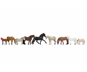 NOCH Set Figuras „Caballos “, 9 Handkolorierte Learning Curve para H0 Modelismo