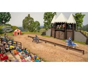 NOCH Torneo de caballeros Micro Motion con microsonido, incluye 9 figuras y kits de construcción cortados con láser, ideal para dioramas H0 y pistas maquetas