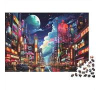 Noche de la Ciudad de Cyberpunk Rompecabezas 1000 Piezas Cyberpunk City Cartón Grueso para Toda La Familia Reunión Amigos para Relajarse Oferta Mejor Regalo 52x38cm/1000pcs