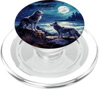 Noche De Lobos En La Playa Bajo Lobos Cielo Estrellado PopSockets PopGrip para MagSafe