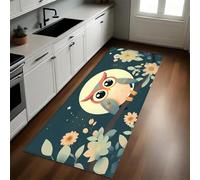 Noche De Luna Alfombra de Cocina 60 x 180 cm Búho de Dibujos Animados Antideslizante y Lavable, Camino Multiusos Resistente al Desgaste, Antimanchas, Ideal para Bajo Fregadero y Fogones