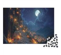 Noche de Luna Llena Puzzle de 1000 Piezas Cartón para Adultos Camino de Faroles Juego Puzzle Relajante Hogar 38x26cm/1000pcs