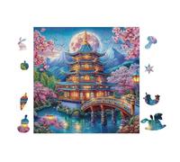 Noche de Pagoda Japonesa Puzzle 100 Piezas Papel Mayores Alivio Ansiedad Actividad para La Mente Ocio Tranquilo En Casa Más Vendido Regalo Original 28x28cm