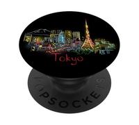 Noche de Tokio, Viaje a Japón, Recuerdo, Panorama, Ciudad, Regalo PopSockets PopGrip Adhesivo