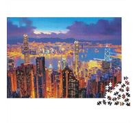 Noche del Horizonte de Hong Kong 1000 Piezas Stock De Cartas Premium Paquete De Rompecabezas Entusiastas De Jigsaw Senior Descompresión Entrenamiento Decoración De Paredes 38x26cm/1000pcs