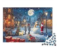 Noche del Pueblo de Navidad Rompecabezas 1000 Piezas para Adultos, Cartón Reciclado Premium Resistente,Santa Xmas Village Night Decoración Interior, Reto Mental, Juego Educativo 70x50cm/1000pcs