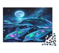 Noche Delfines de neón Puzzle 1000p Adultos Y Ni?os Juego De Lógica Noche En Familia Mejor Valorados Entrenamiento Mental Cartón Premium 52x38cm/1000pcs
