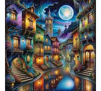 Noche en Las Calles de un Pueblo pequeño Puzzle 500 Piezas,Rompecabezas DIY Adultos,Puzle Clásico para Adultos Entretenimiento Creativo, Juegos Desafiantes