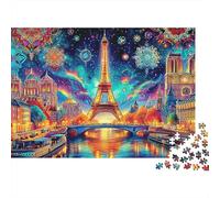 Noche Estrellada de París 1000 Piece Recycled Cardboard Arte de Fuegos Artificiales Torre Jigsaw Puzzle Set Fun Home Activity Challenge Great Gift for Housewarming Puzzle Lovers 38x26cm/1000pcs