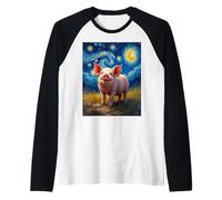 Noche estrellada de Van Gogh Pig Lovers Animal Lovers Camiseta Manga Raglan