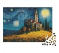 Noche Estrellada Iglesia Rural Puzzle de 1000 Piezas Puzzle para Adultos Relajante Decoración del Hogar Regalo 52x38cm/1000pcs
