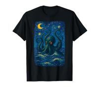 Noche Estrellada Kraken Ocean Art Van Gogh Pulpo Monstruo Marino Camiseta