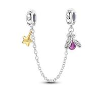 Noche Estrellada Luciérnaga Tapón de Goma Cadena de Seguridad Charm, Plata de Ley 925 Charm Pulsera Accesorio, Compatible con Pandora Pulsera Neckalce, Regalo para Mujeres