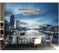 Noche Hermosa Ciudad Río Arquitectura 3D Papel Pintado Pared Fácil Instalación Oficina Sala Estar Sofá Dormitorio TV Fondos Decoración-250cm×170cm