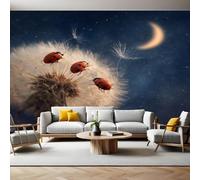 Noche Iluminada Por La Luna Papel Pintado Pared Panorámico Diente de león del cielo estrellado 250 x 175 cm Póster Gigante de Pared Personalizado 3D Para Sala de Estar, Adulto Habitación de Niños
