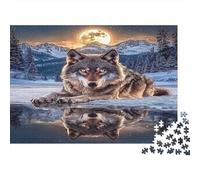 Noche Luna Lobo Puzzle 1000 Piezas Adultos Y Jóvenes Puzzle Difícil Puzzle Complicado Más Vendido Tiempo Libre Cartón Reciclado 38x26cm/1000pcs